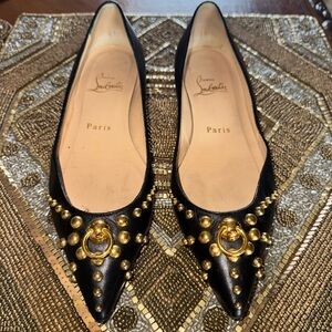 Christian Louboutin Black Flats with Gold Accents